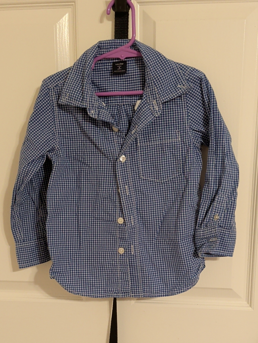 GAP Blue and White Check Button-Down Shirt for Boys